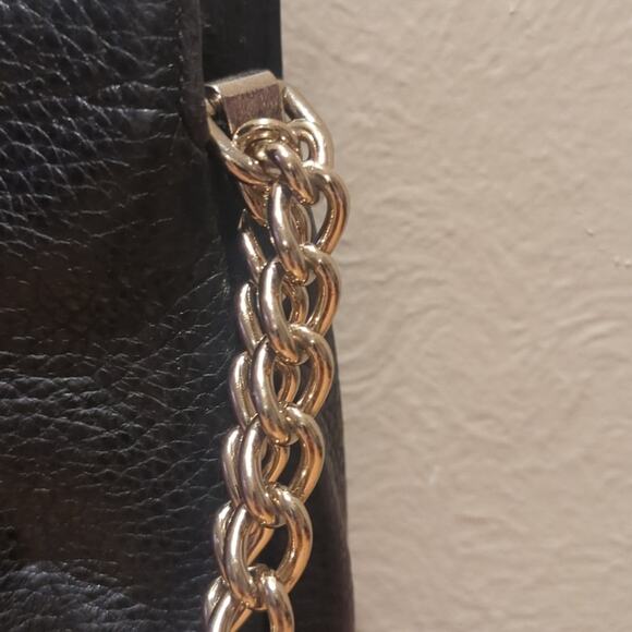 Kate Spade Black Shimmer Pebbled Leather Chain/Leather Strap Shoulder Bag - Picture 3 of 10